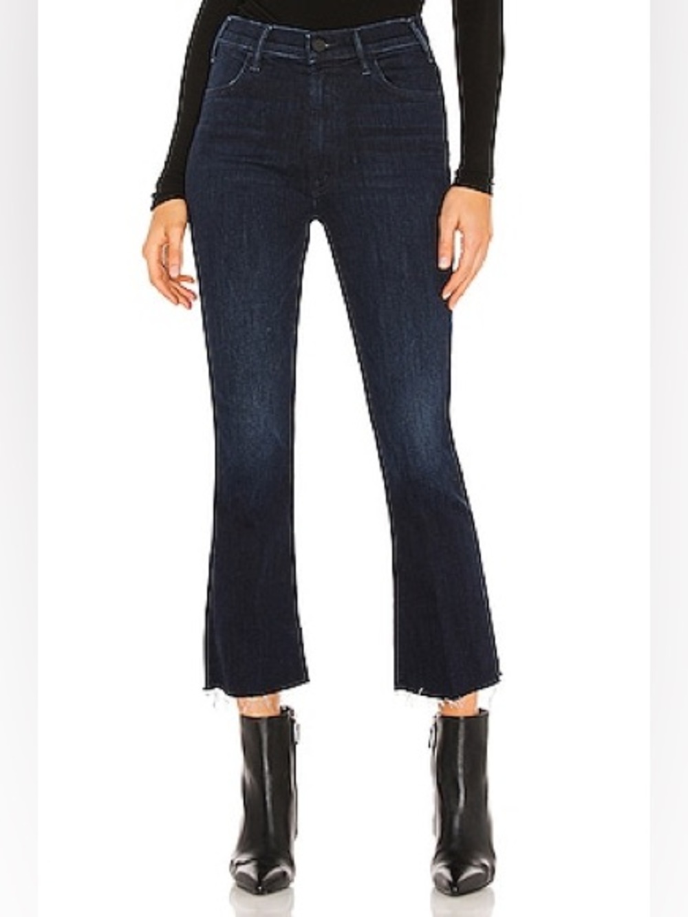 Mother The Hustler Ankle Fray in Howling At The Disco Ball Dark Wash Size 28